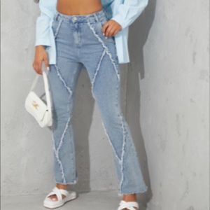 Light blue wash seam detail flared jean